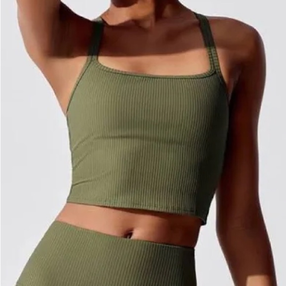 Carbon 28 Olive Green Ribbed Sports Bra